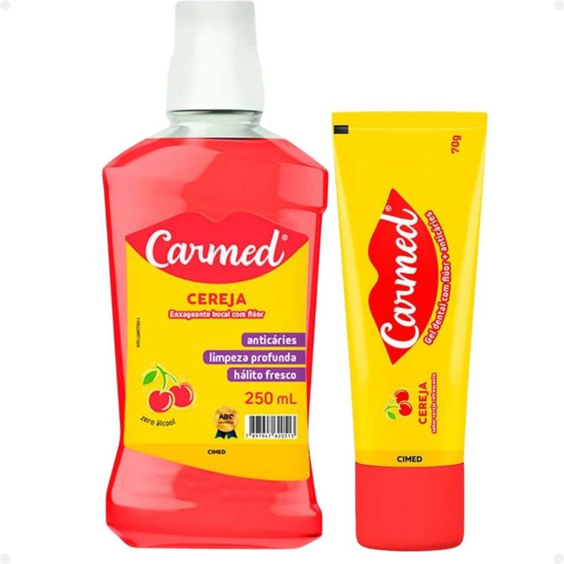 abc　カーミングジェル 100ml ３個セット Kit Carmed Cereja: Gel Dental 70g e Enxaguante Bucal 250ml - Época