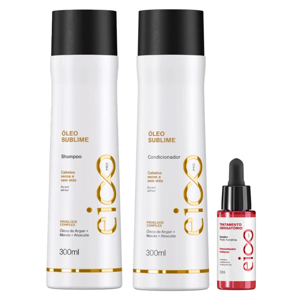 Kit Eico Pro Óleo Sublime - Shampoo 300ml + Condicionador 300ml + Booster (Tratamento Obrigatório) 30ml