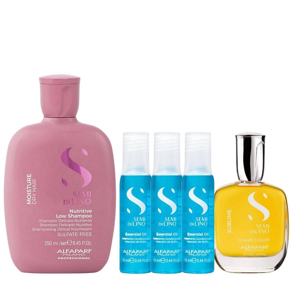 Kit Alfaparf Semi Di Lino Moisture -  Shampoo 250ml + Máscara 200ml + 3x Ampola 13ml
