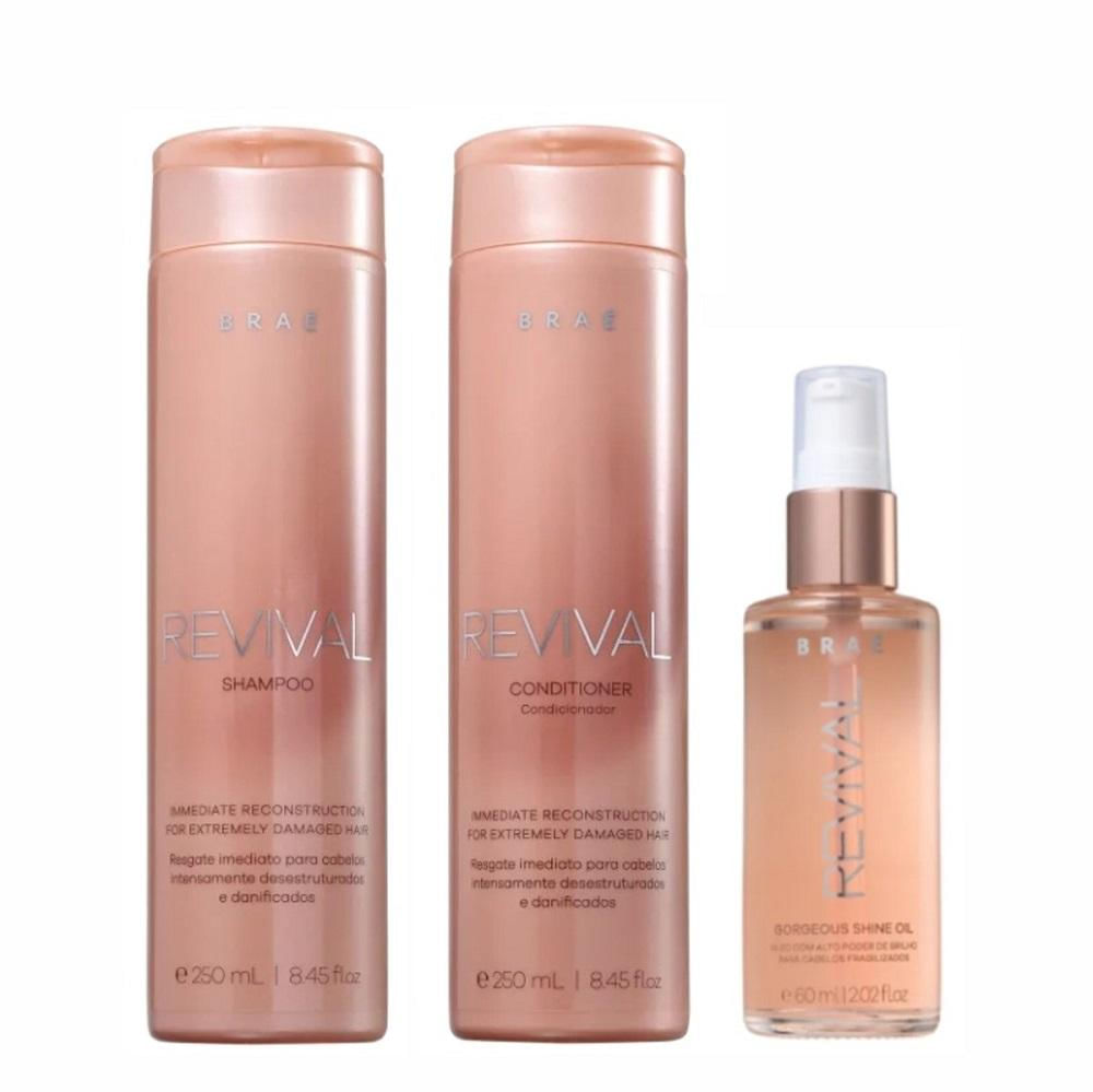 Kit Braé Revival - Shampoo 250ml + Condicionador 250ml + Óleo Gorgeous 60ml