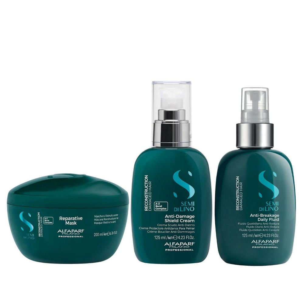 Kit Alfaparf Semi Di Lino Reconstruction - Máscara 200ml + Creme 125ml + Fluído 125ml