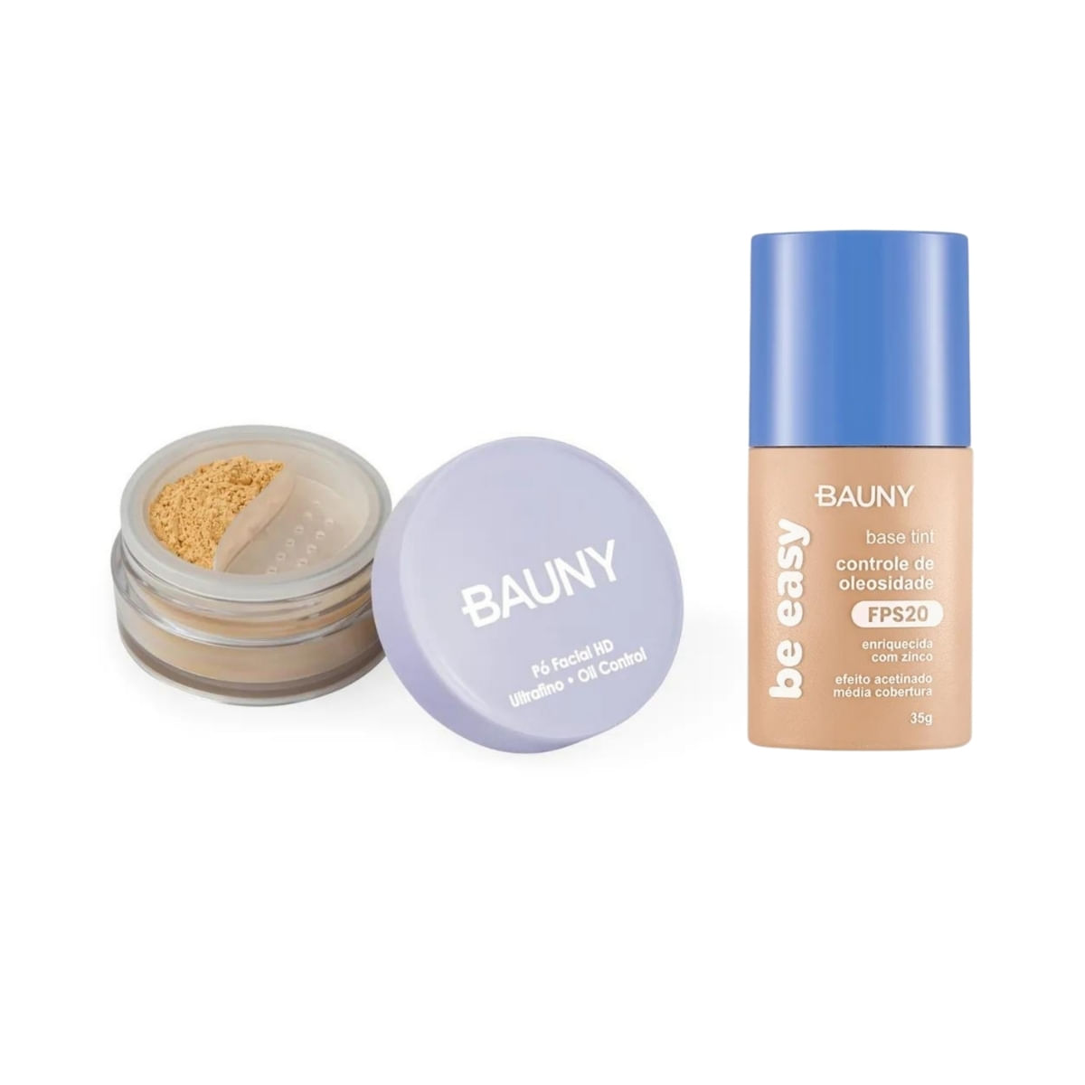 Kit Bauny Pó Solto Facial 9g/15g 020 + Base Be Easy Tint 020