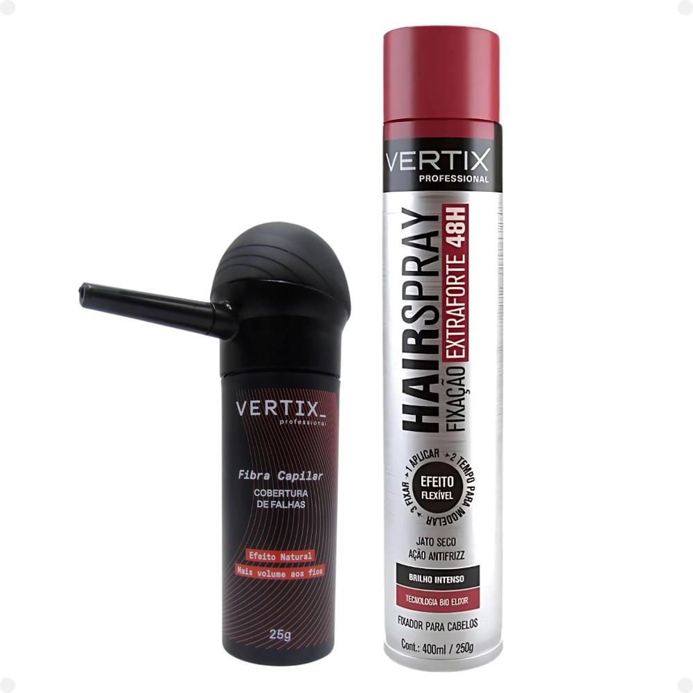 Kit Vertix - Fibra Capilar Castanho Claro + Aplicador + Spray Extraforte