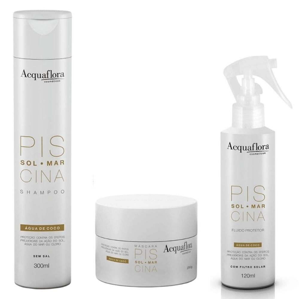 Kit  Sol Mar Piscina Acquaflora - Shampoo 300ml + Mascara 250g + Fluido Protetor 120ml