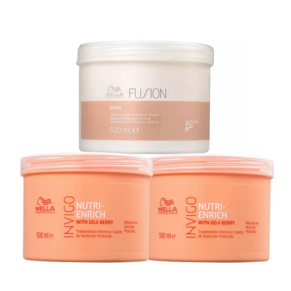 Kit Wella 2 Mascara Nutri Enrich e Mascara Fusion - 500ml