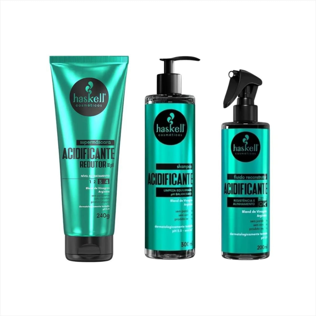 Kit Haskell Acidificante Sham+Supermascara+Fluido Reconstrutor