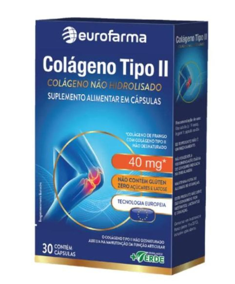 Colágeno Não Hidrolisado Tipo II 40mg 30cps Eurofarma