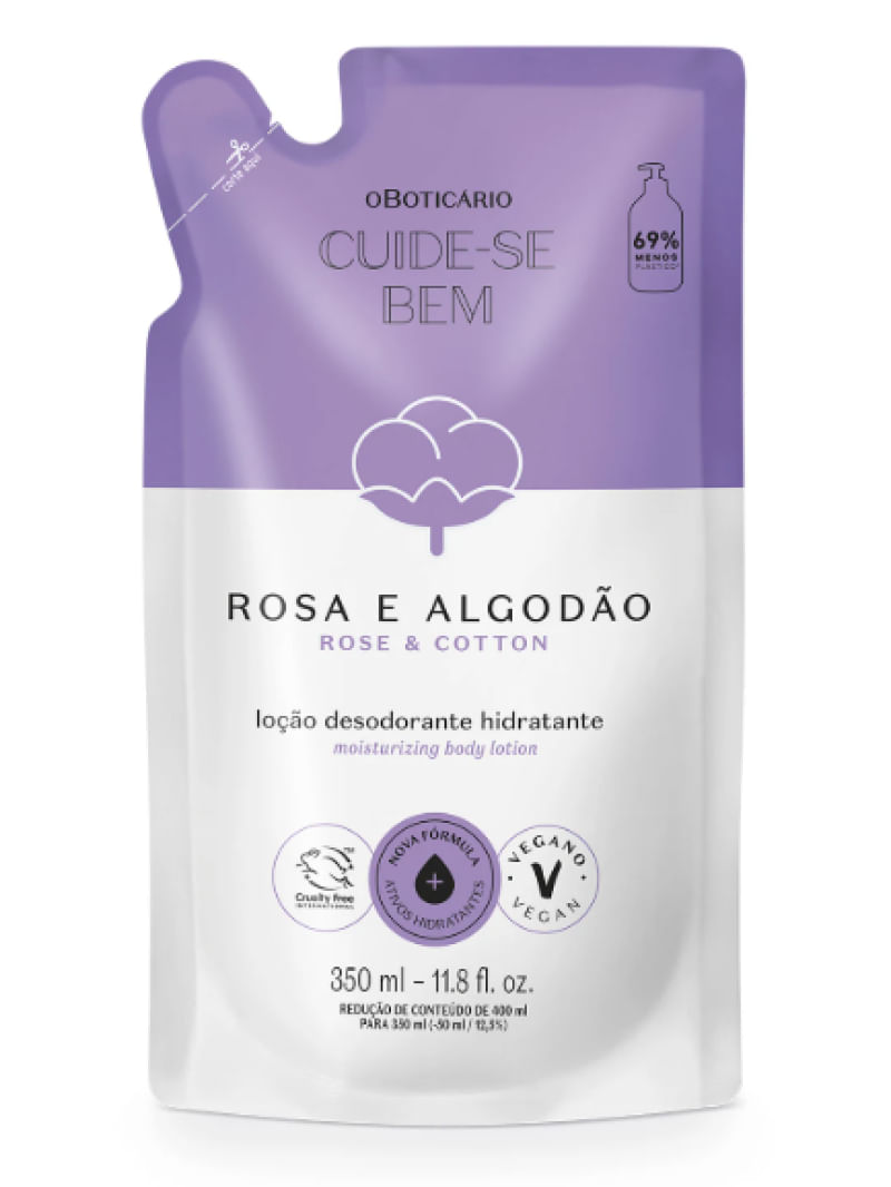 Refil Hidratante Corporal Cuide-se Bem Rosa E Algodão 350ml