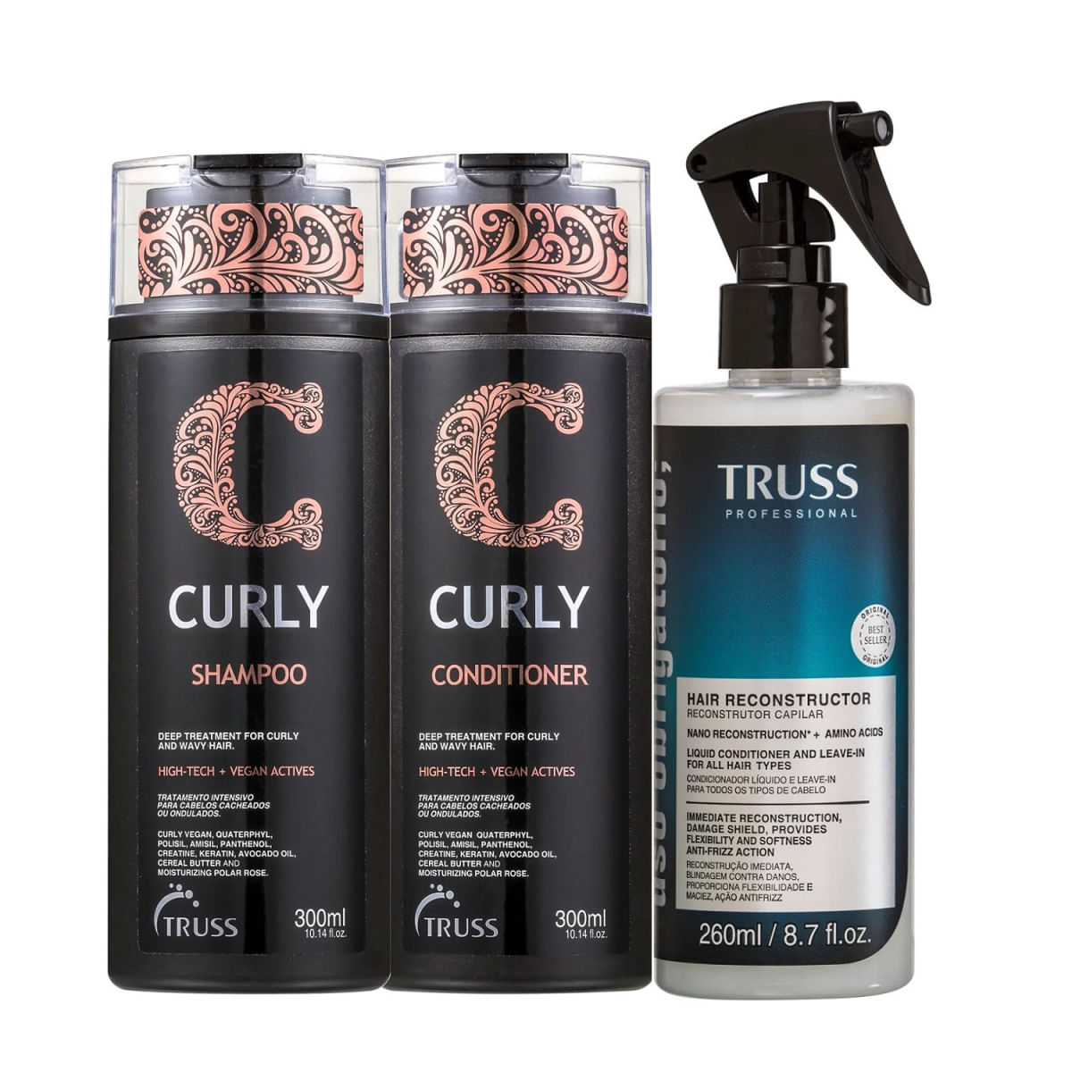Kit Truss Curly - Shampoo 300ml + Condicionador 300ml + Uso Obrigatório 260ml