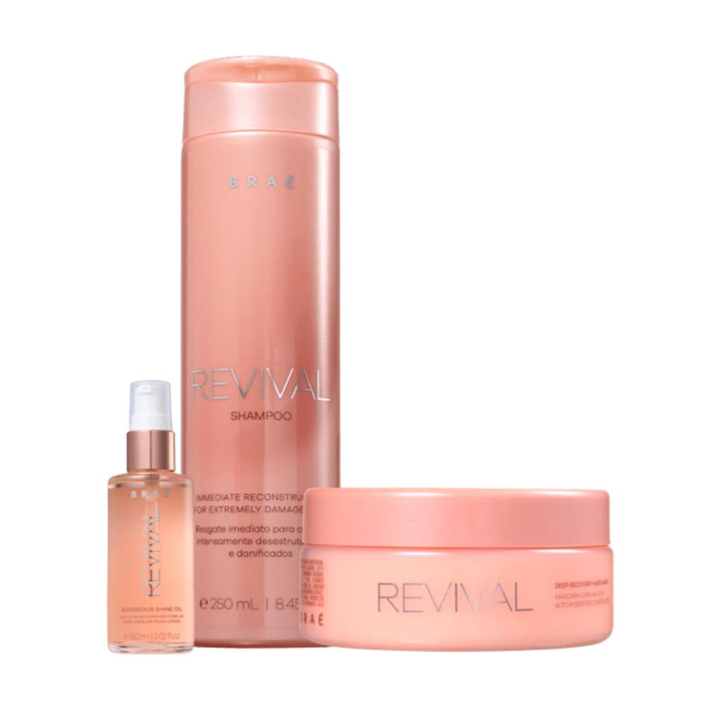 Kit BRAÉ Revival Shampoo, Máscara e Shine Oil 60ml