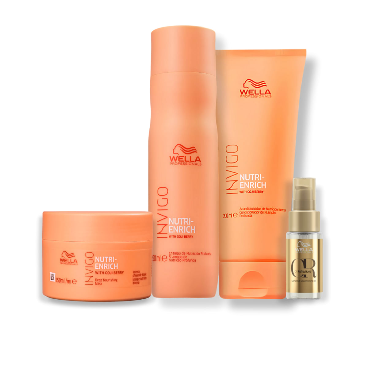 Kit com 4 Produtos Wella Nutri-Enrich Shampoo + Condicionador + Máscara + Óleo para Cabelos sem Brilho