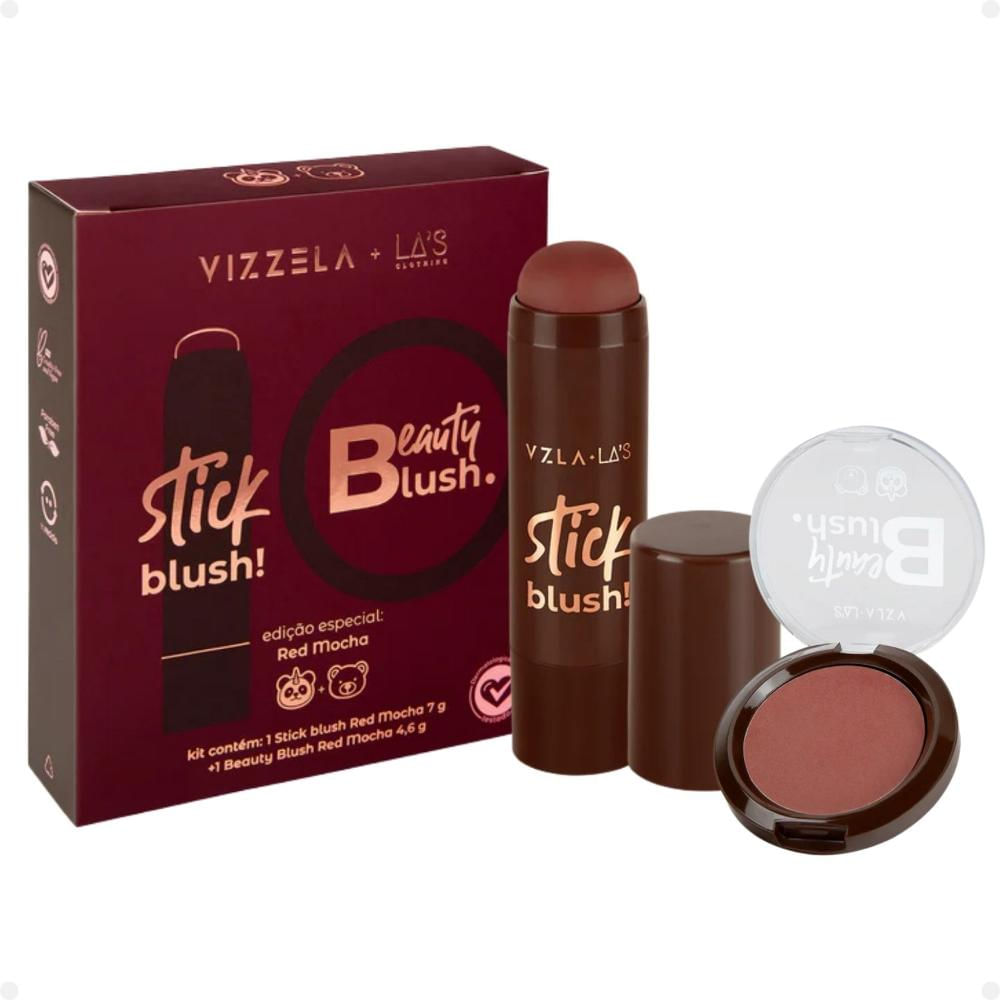 Kit Vizzela La's Clothing Red Mocha: Blush Stick e Compacto