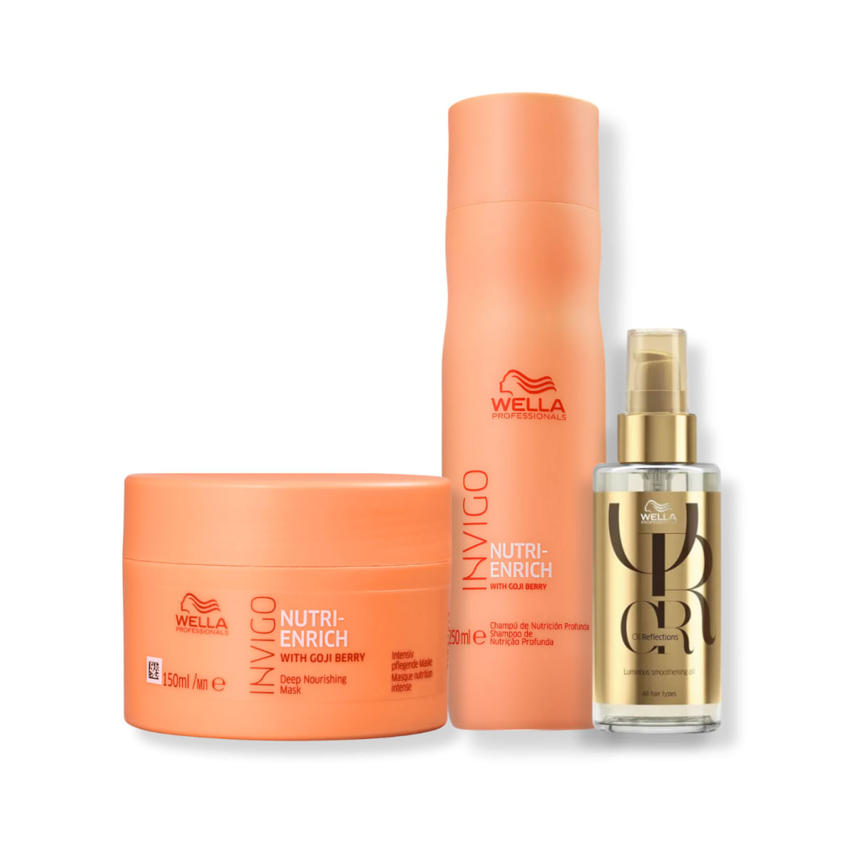 Kit Wella - Shampoo 250ml e Máscara 150g Enrich + Óleo 100ml Oil Reflections