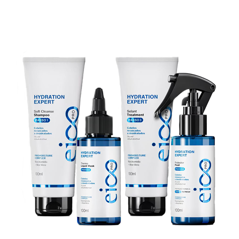 Kit Eico Pro Hydration System - Shampoo 100ml + Cond. 100ml + Mas. Líquida 100ml + Protetor tÃ©rmico 100ml