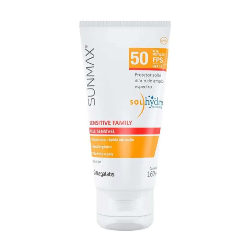 Protetor Solar Sunmax Sensitive FPS 50 Corporal Para Peles Sensíveis 160ml