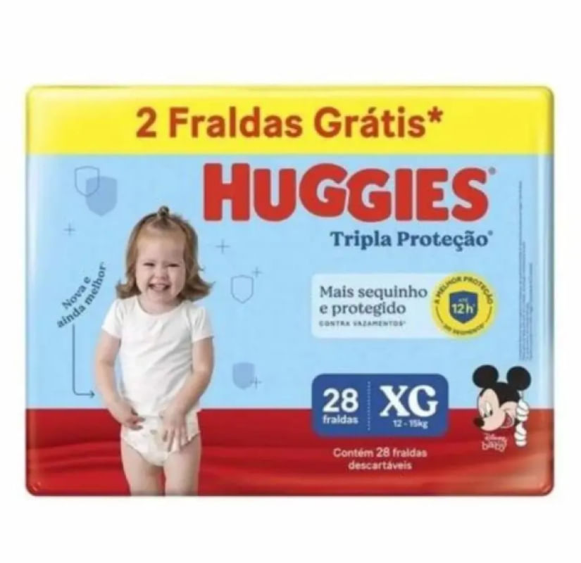 Fraldas Huggies Tripla Proteção Mega XG Com 28 Unidades 2 Tiras