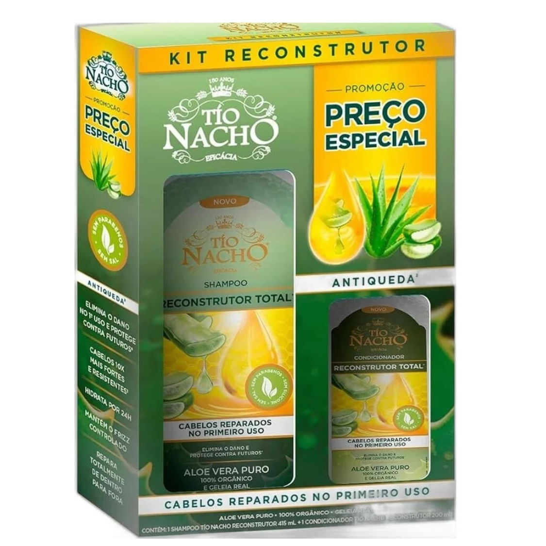 KIT TIO NACHO RECONSTRUÇÃO TOTAL ALOE VERA SHAMPOO +CONDICIONADOR