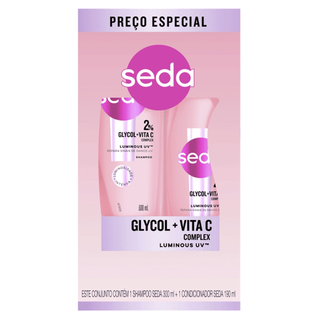 Kit Seda Shampoo 300ml+ Condicionador 190ML Luminous Uv