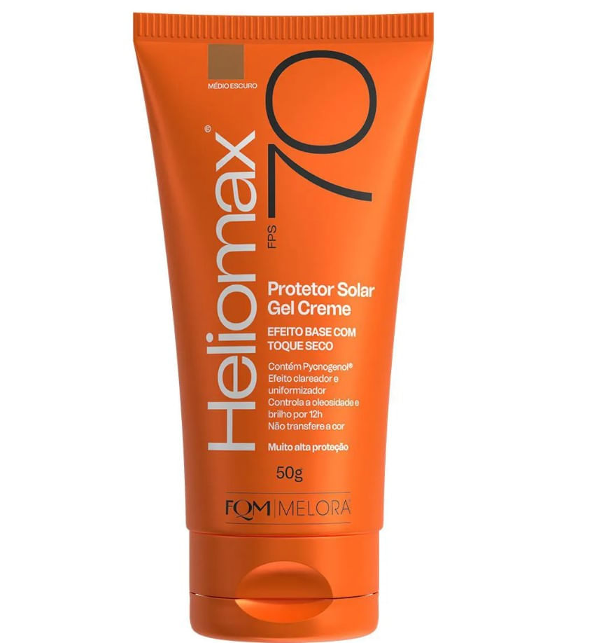 Protetor Solar Gel Creme Facial Heliomax FPS 70 Tom Médio Escuro 50g