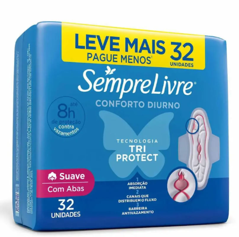 ABSORVENTE COM ABAS SEMPRE LIVRE ADAPT PLUS COM 32 UNIDADES - LEVE