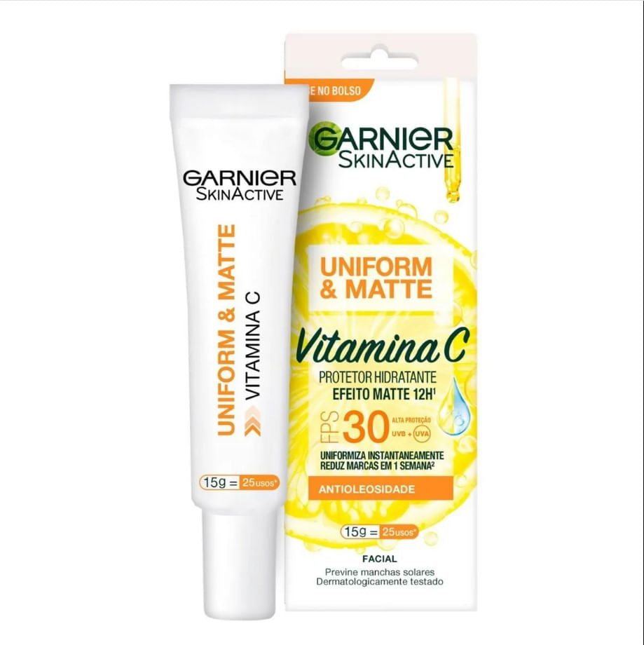 HIDRATANTE FACIAL GARNIER SKINACTIVE UNIFORM&MATTE VITAMINA C FPS 30 COM 15G