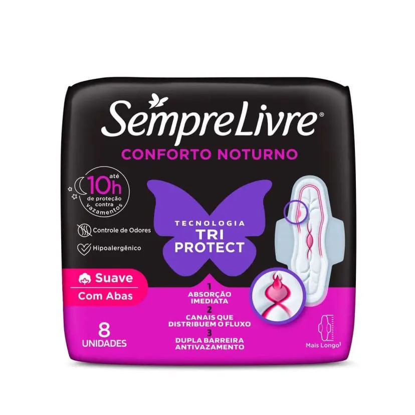 ABSORVENTE SEMPRE LIVRE ADAPT PLUS NOITE E DIA SUAVE COM ABAS 8 UNIDADES