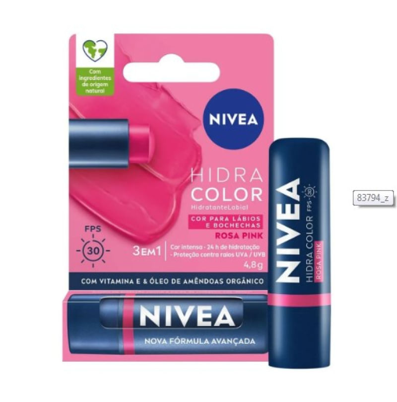 NIVEA Hidratante Labial 2 em 1 Hidra Color Rosa Pink 4,8g