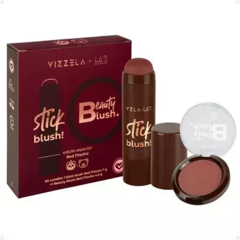 Kit Blush Stick Red Mocha + Blush Compacto - VIZZELA + LA'S