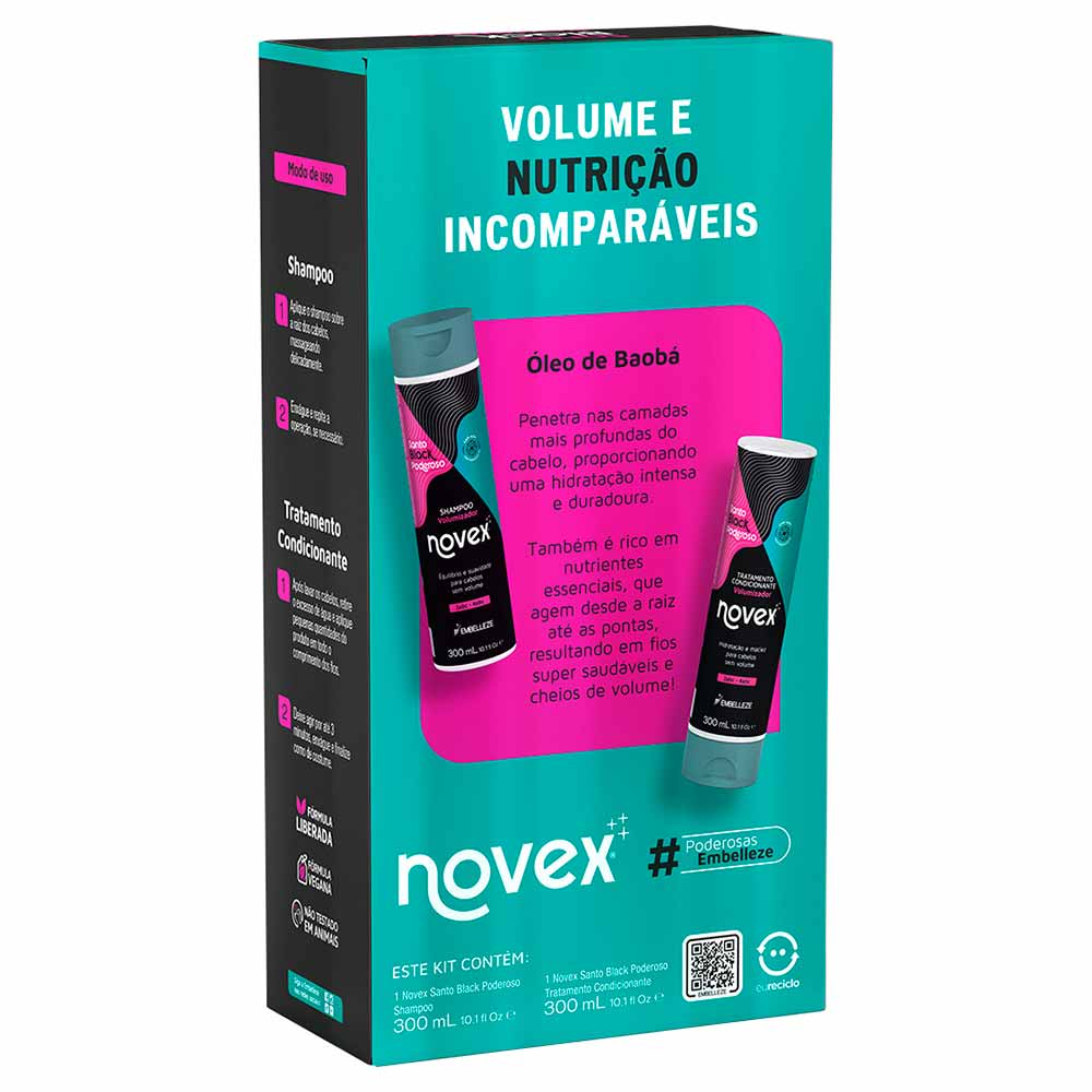 Kit Shampoo e Condicionador Volumizador Novex Santo Black Poderoso