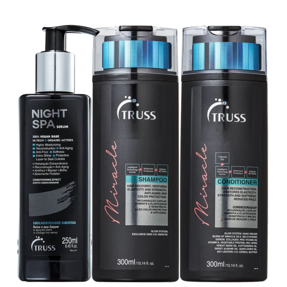 Kit Truss Miracle - Shampoo 300ml + Condicionador 300ml + Night Spa 250ml