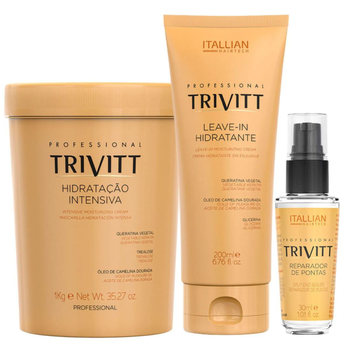 Kit Trivitt Máscara 1Kg + Leave In 200ml + Reparador 30ml
