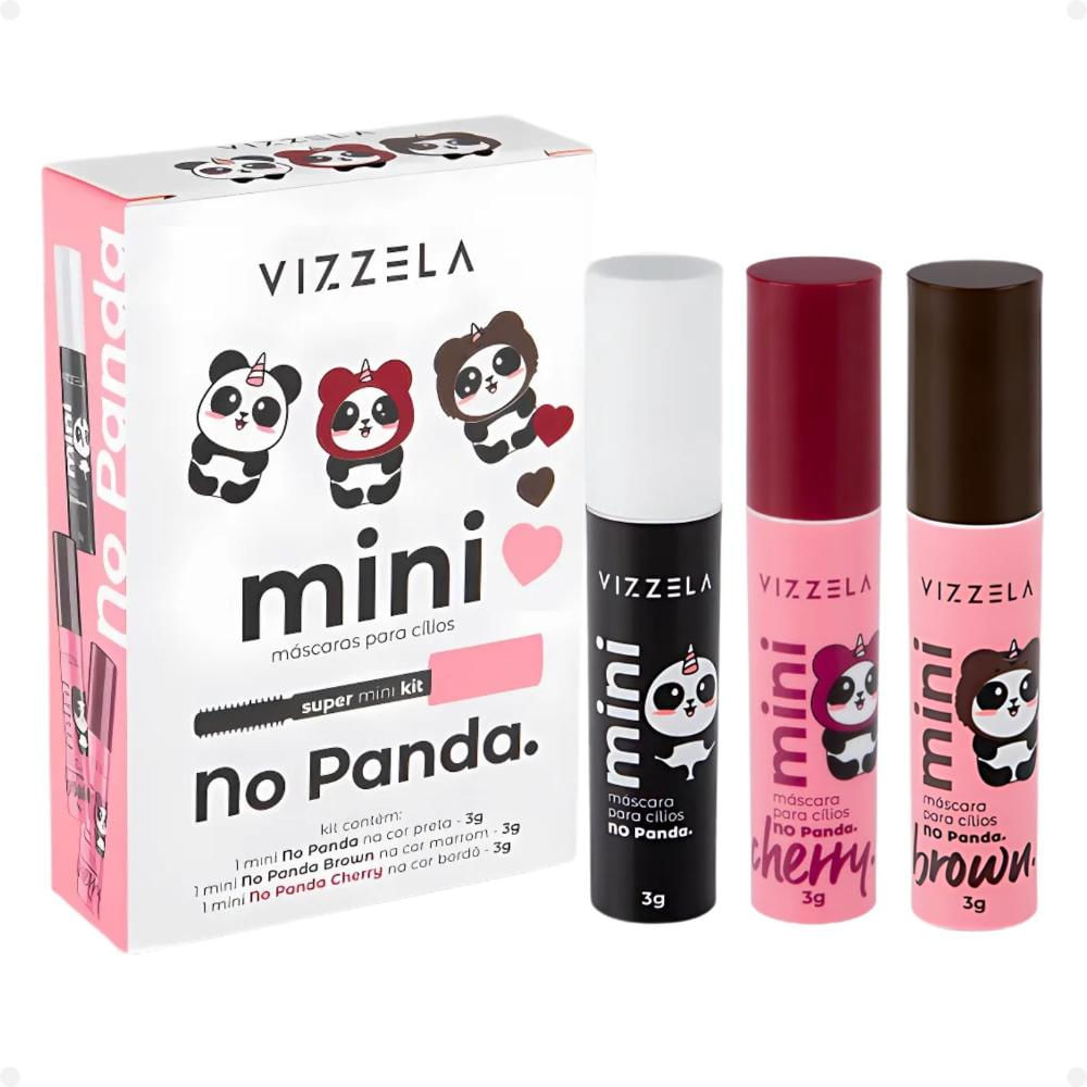 Kit Vizzela No Panda Mini Máscaras Para Cílios: Preta, Marrom e Bordô