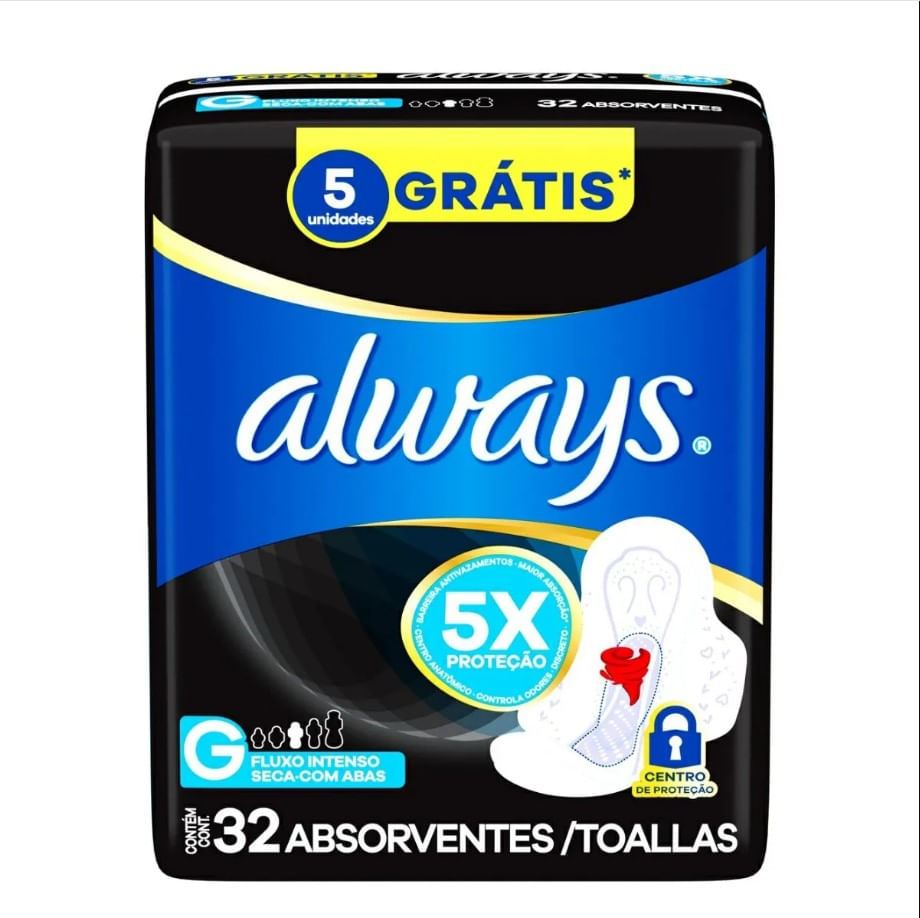 ABSORVENTE ALWAYS NOITES TRANQUILAS COBERTURA SECA COM ABAS 32 UNIDADES - LEVE MAIS PAGUE MENOS