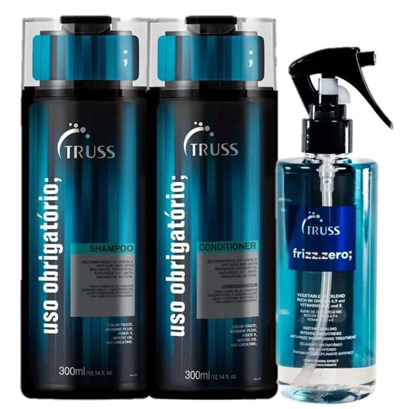 Truss Kit Shampoo Uso Obrigatório + Codicionador Uso Obrigatório + Leave in Frizz Zero 260ml