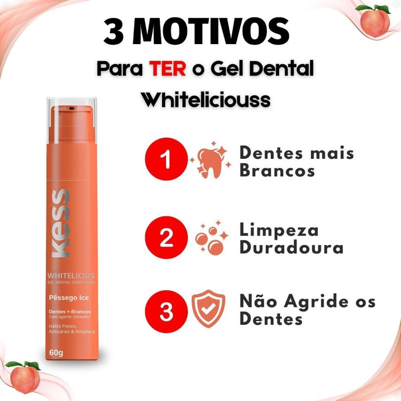 Gel Dental Kess Whitelicious Dentes Mais Brancos Pêssego Ice 60g