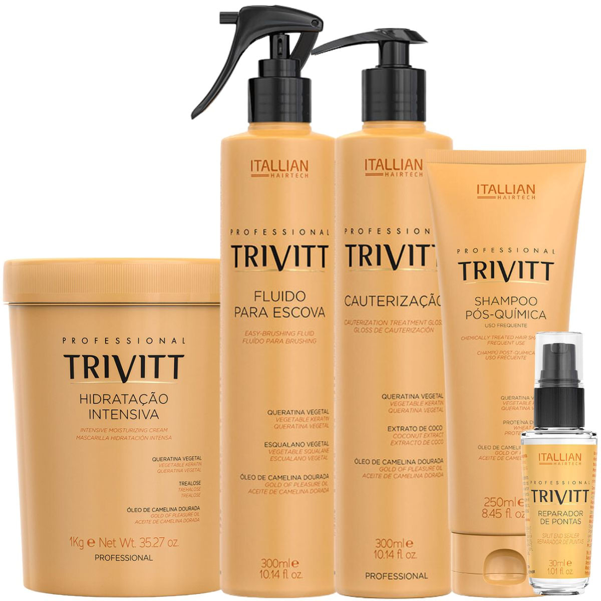 Cauterizacao Trivitt 300Ml + Fluido Para Escova Trivitt 300Ml + Hidratacao Intensiva Trivitt 1Kg + Reparador De Pontas T