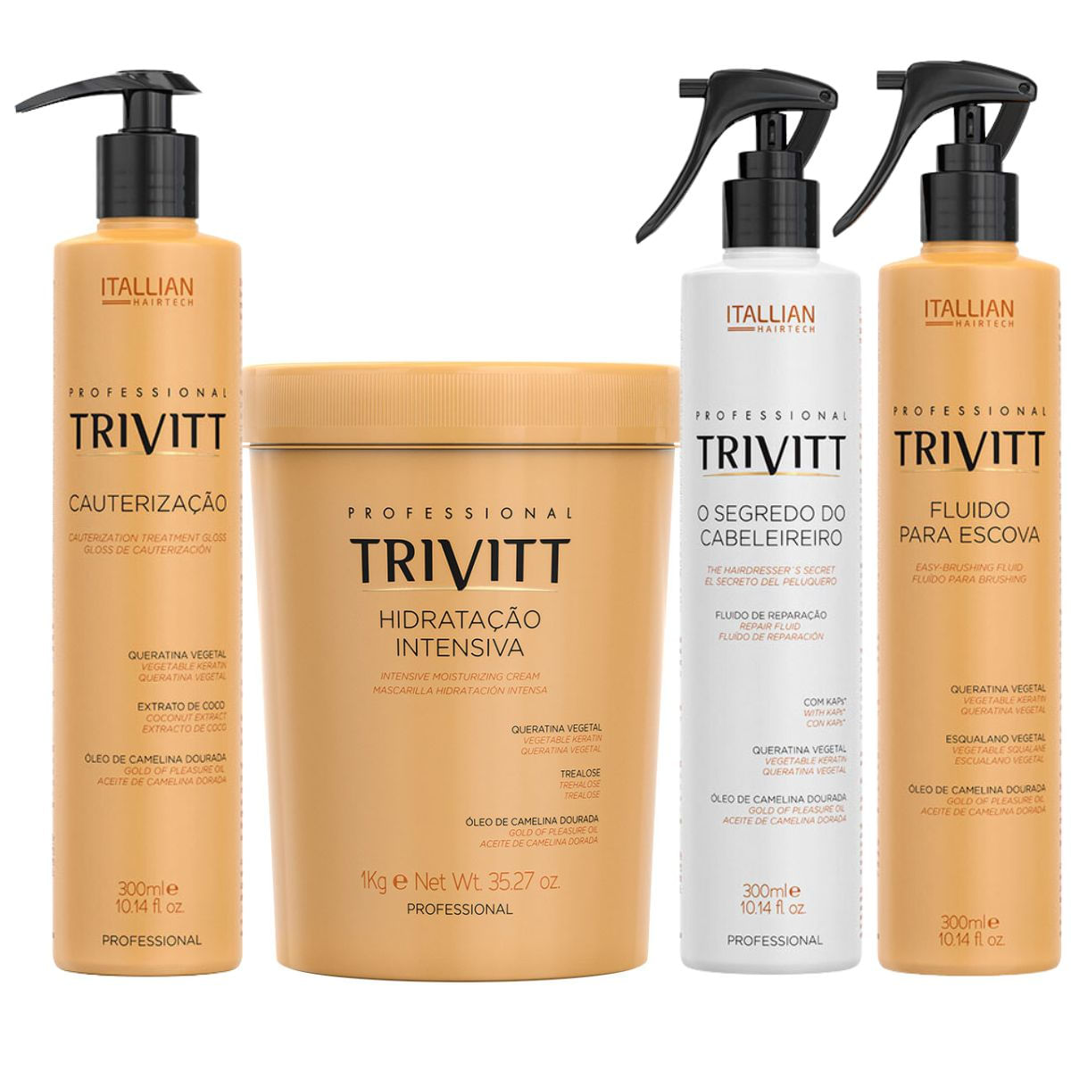 Kit Hidratação Trivitt 1Kg + Segredo + Cauterização + Fluido Escova