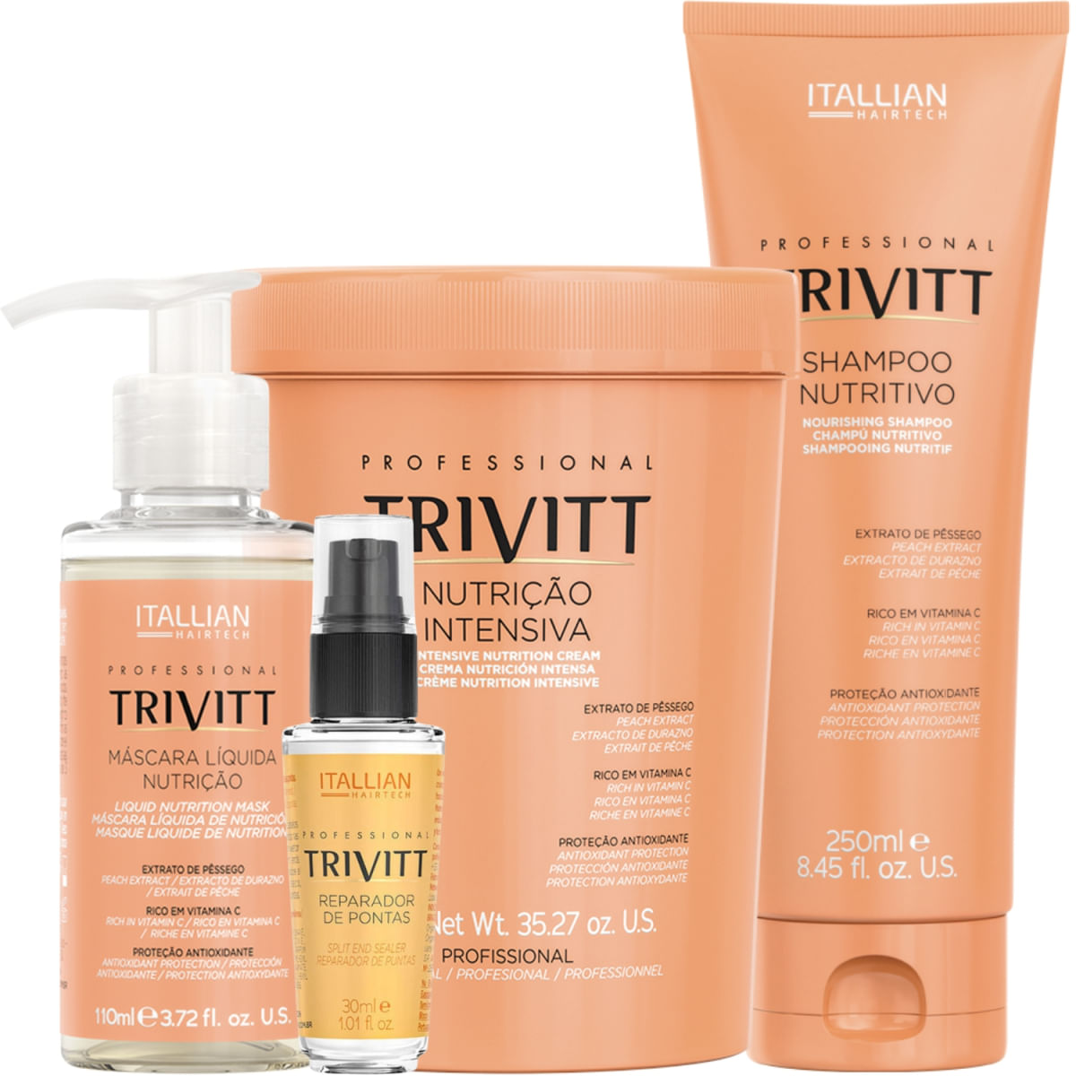 Trivitt Kit Nutrição: Máscara Liquida, Nutrição Intensiva 1Kg, Shampoo 250Ml E Reparador De Pontas