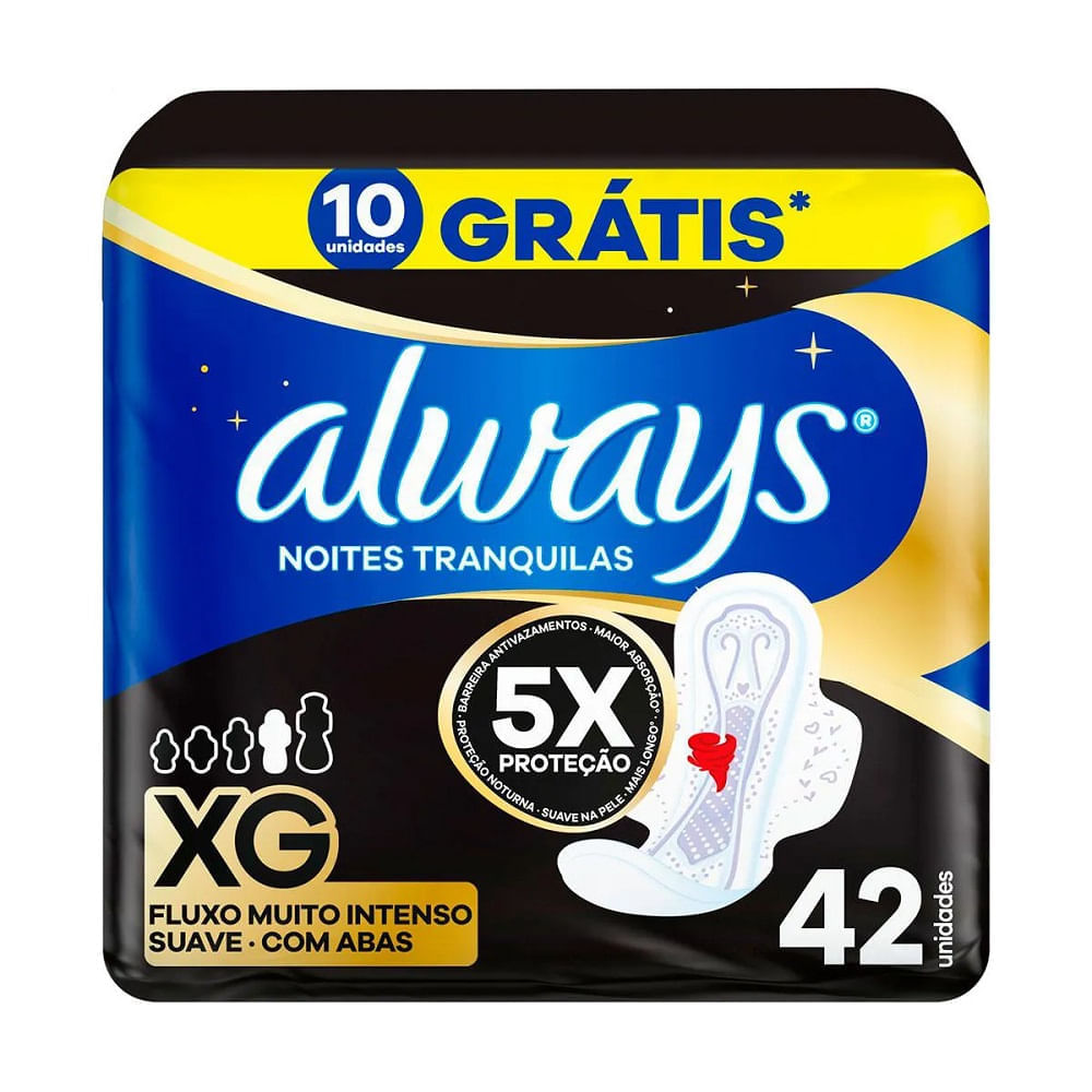 Absorvente Always Noites Tranquilas XG Suave Com Abas 42 Unidades