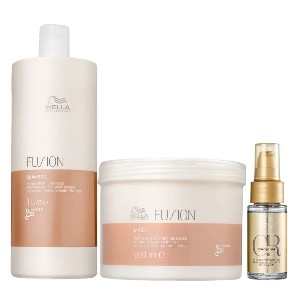 Kit Wella Professionals Fusion Shampoo 1L + Máscara 500gr+ Oil Reflections 30ml