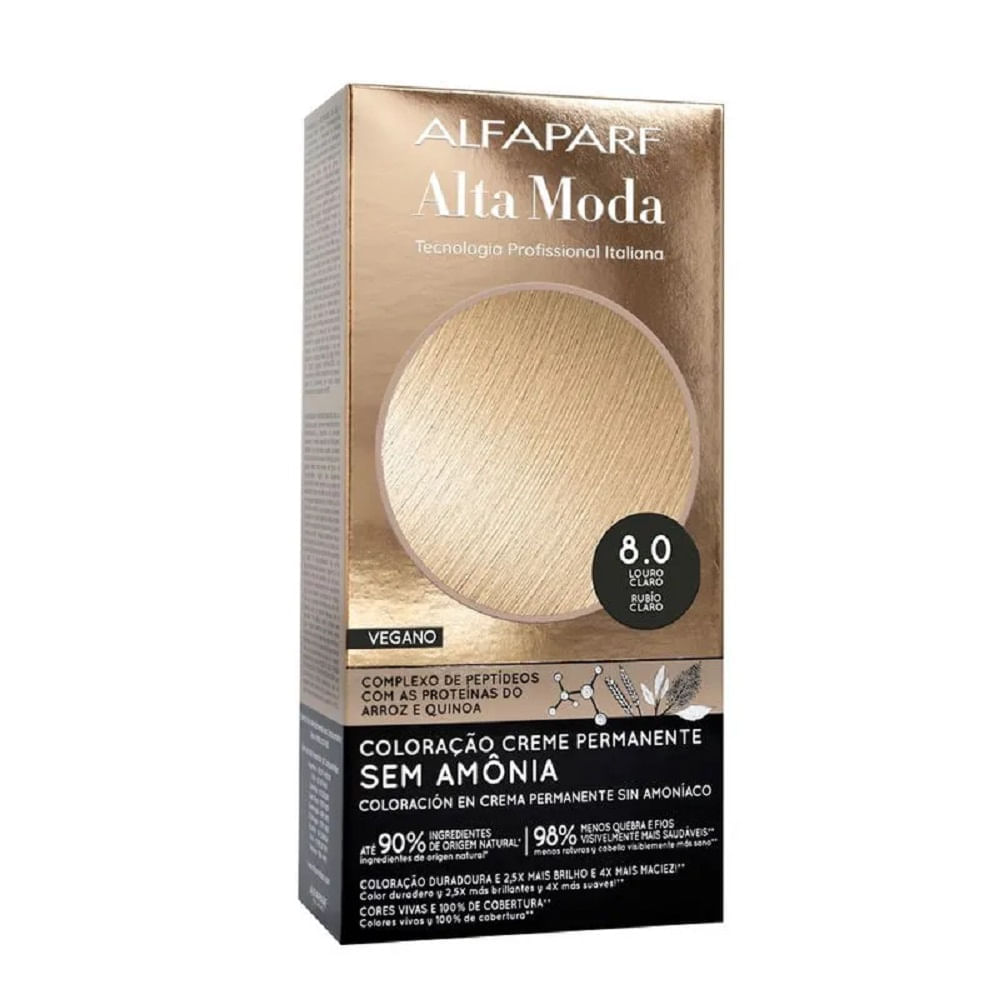 Tintura de Cabelo Alta Moda Sem Amônia Coloração Permanente Louro Claro 8.0