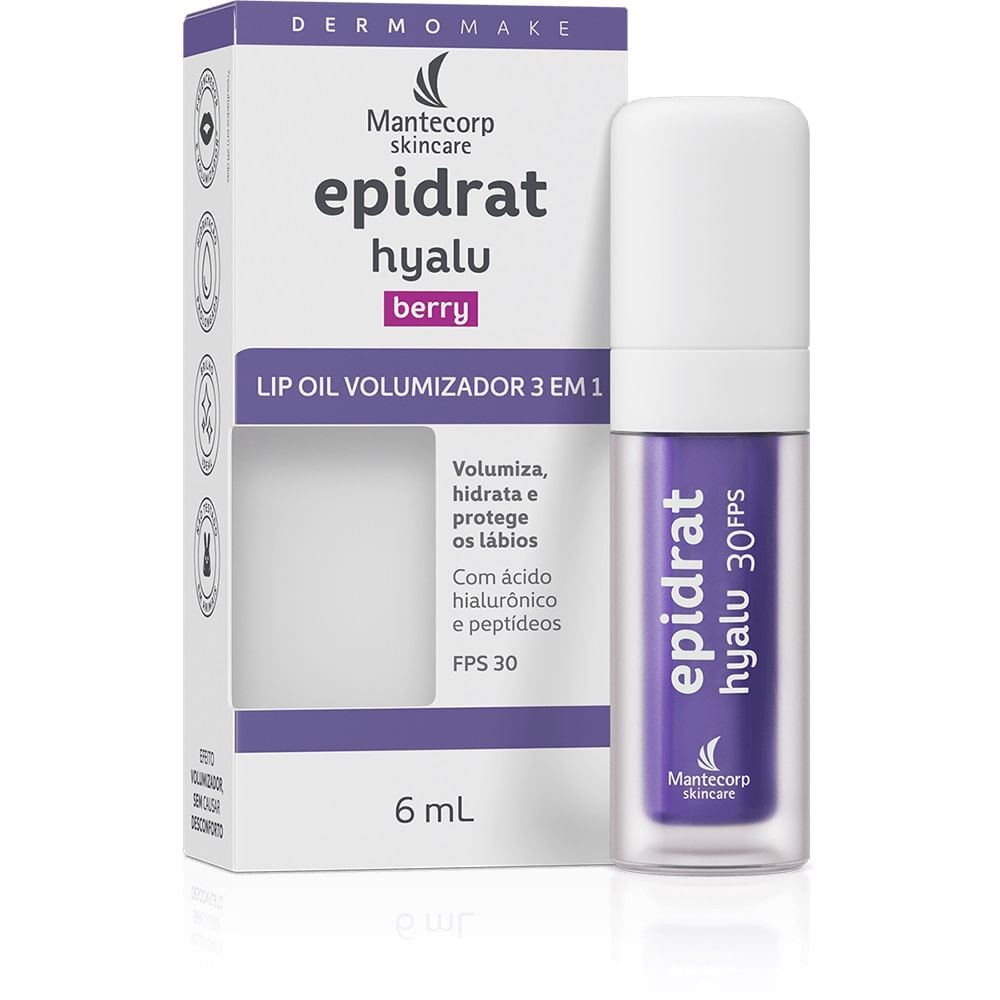 Lip Oil Volumizador 3 em 1 Epidrat Hyalu 3 em 1 Berry FPS 30 6ml