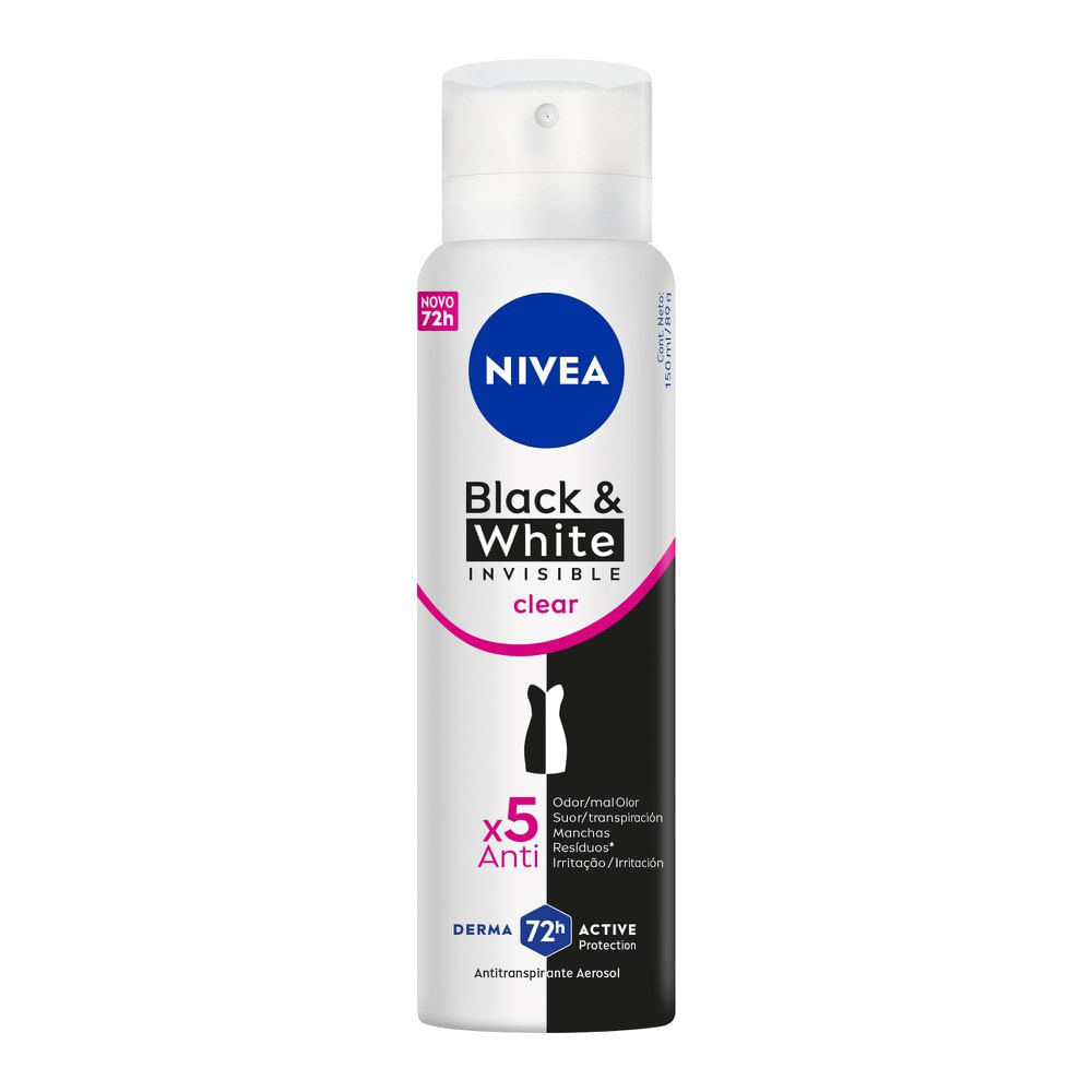 Antitranspirante Aerosol Nivea Black & White Invisible Clear Feminino 72h 150ml
