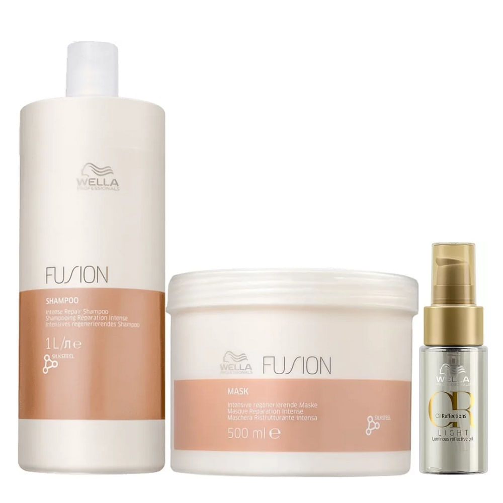 Kit Wella Professionals Fusion Shampoo 1 Litro e Máscara 500gr + Oil Reflections Light 30ml (3 Produtos)