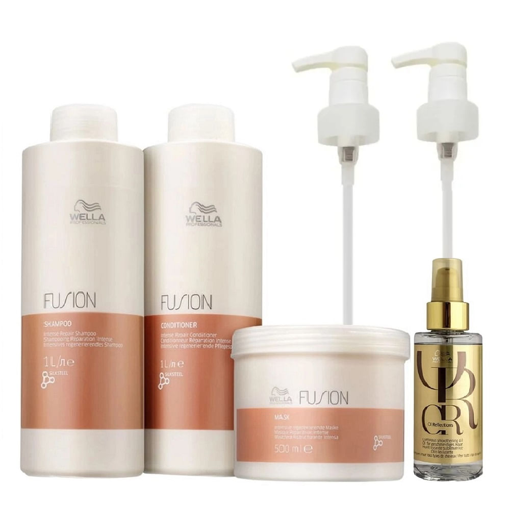 Kit Wella Professionals Fusion Salon Trio + Oil Reflections 100ml + Válvulas Pump