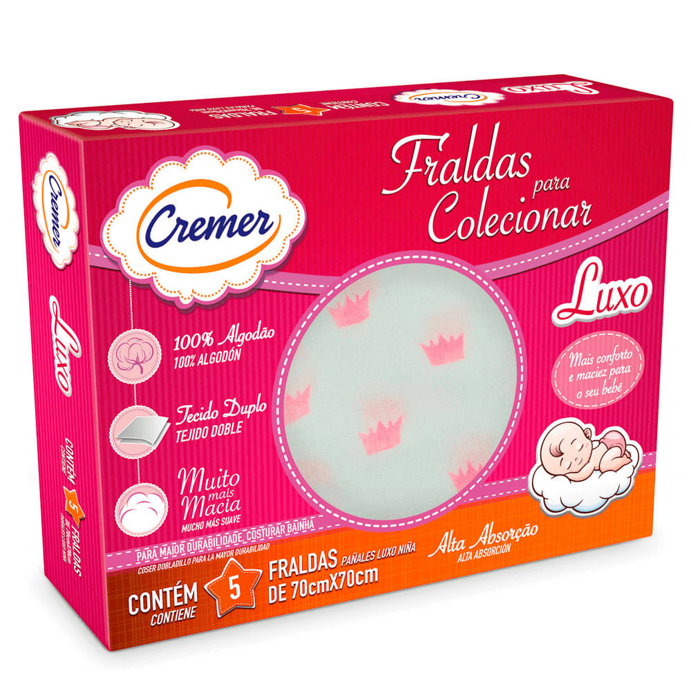 Fralda Cremer Luxo Estampa Feminina 5 Unidades