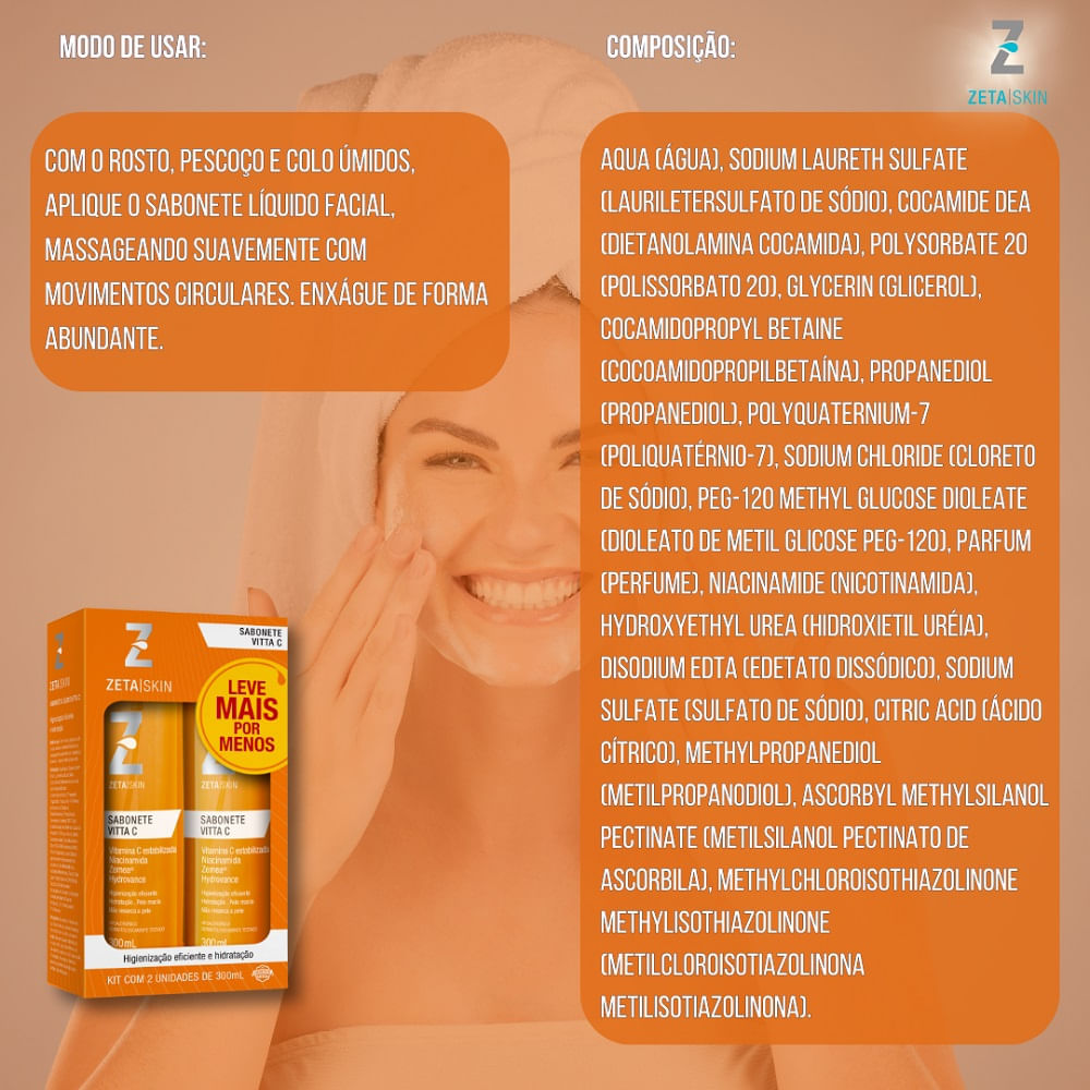 Kit Sabonete Líquido Facial Zeta Skin Vitta C 2 Unidades 300ml