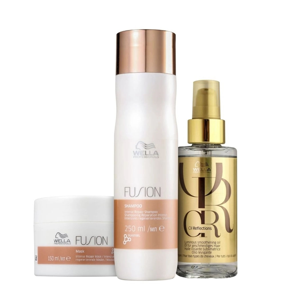 Kit Wella Professionals Fusion Shampoo 250ml + Máscara 150ml & Oil Reflections 100ml