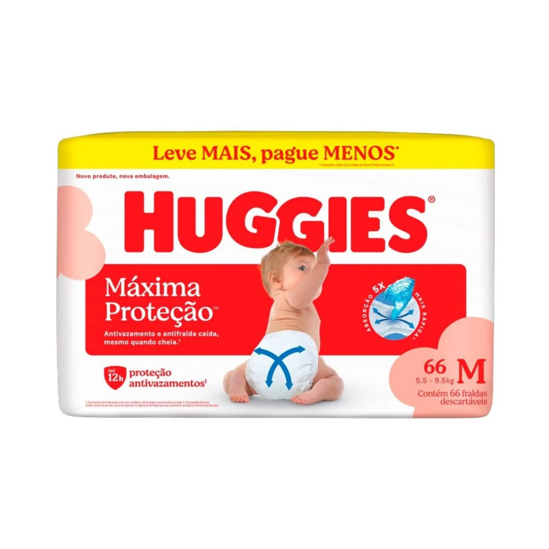 Fraldas Huggies Máxima Proteção M Com 66 Unidades