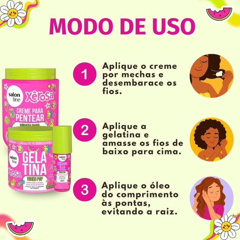 Kit Salon Line Xêrosa Vibes Pop: Creme Para Pentear 800g, Gelatina